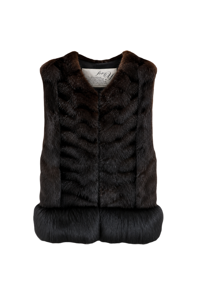 1950s Dark Brown Fur Vest - Front View