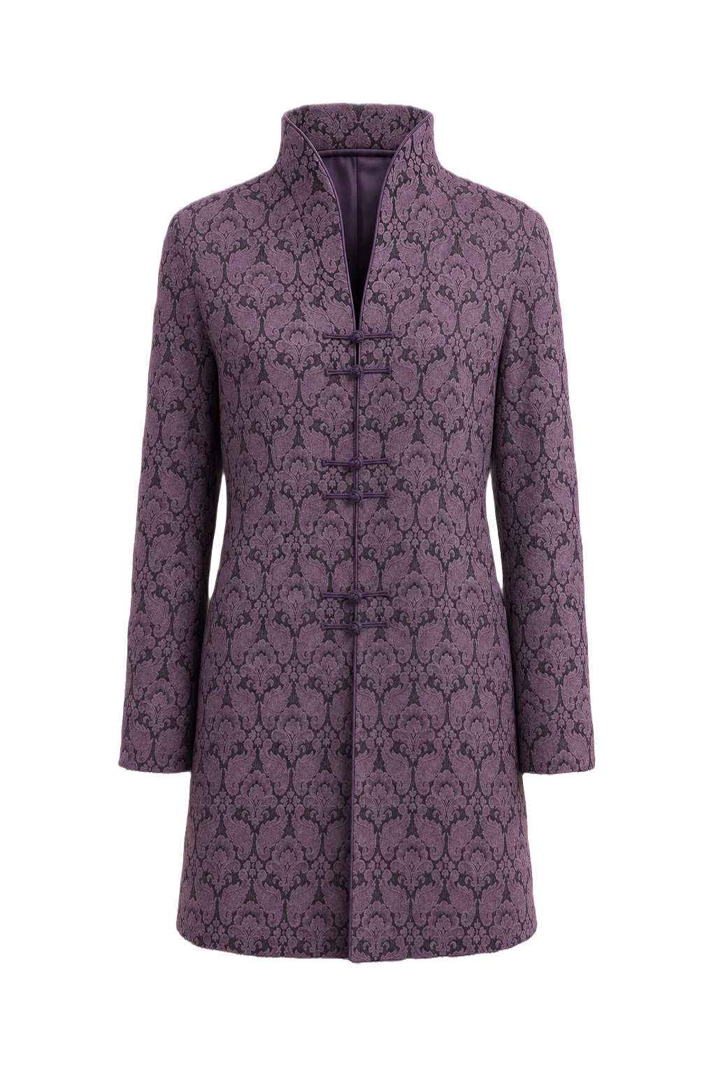 1970s Purple Brocade Coat - Front View