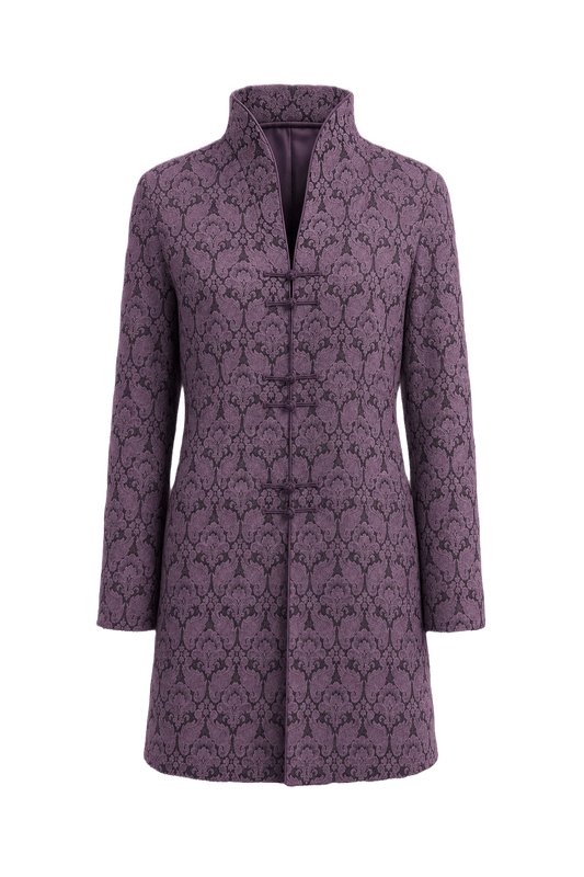 1970s Purple Brocade Coat - Front View