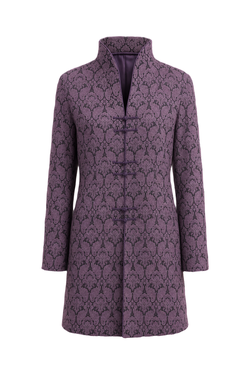 1970s Purple Brocade Coat - Front View