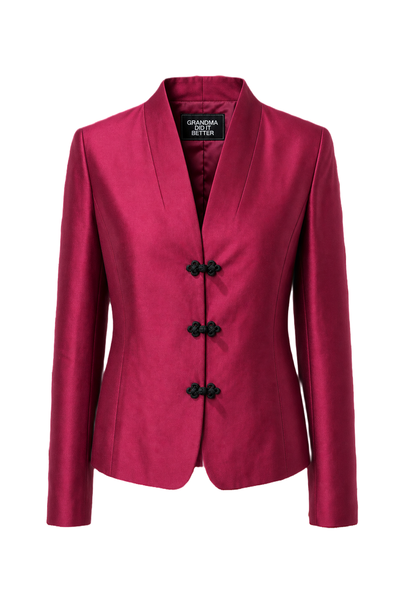1980s Deep Crimson Silk Blazer - Front View