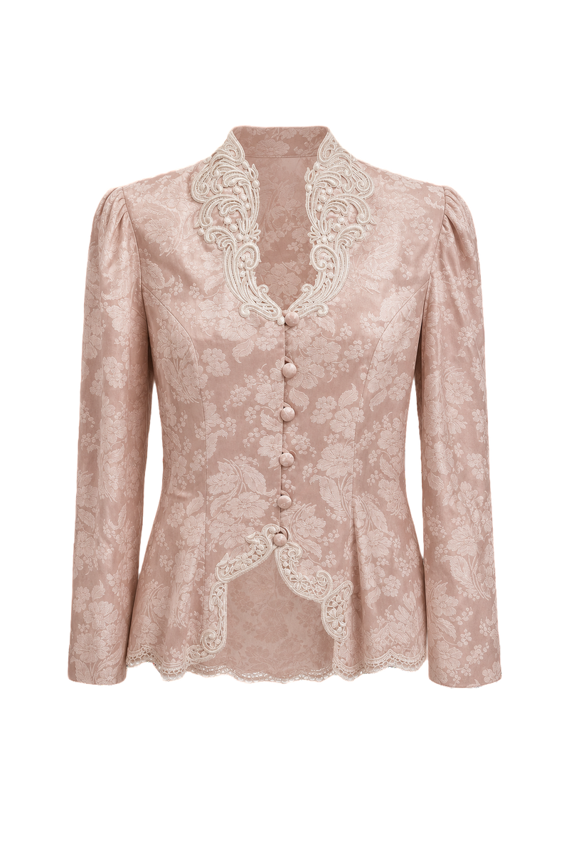 1980s Light Pink Polyester Blouse - Front View