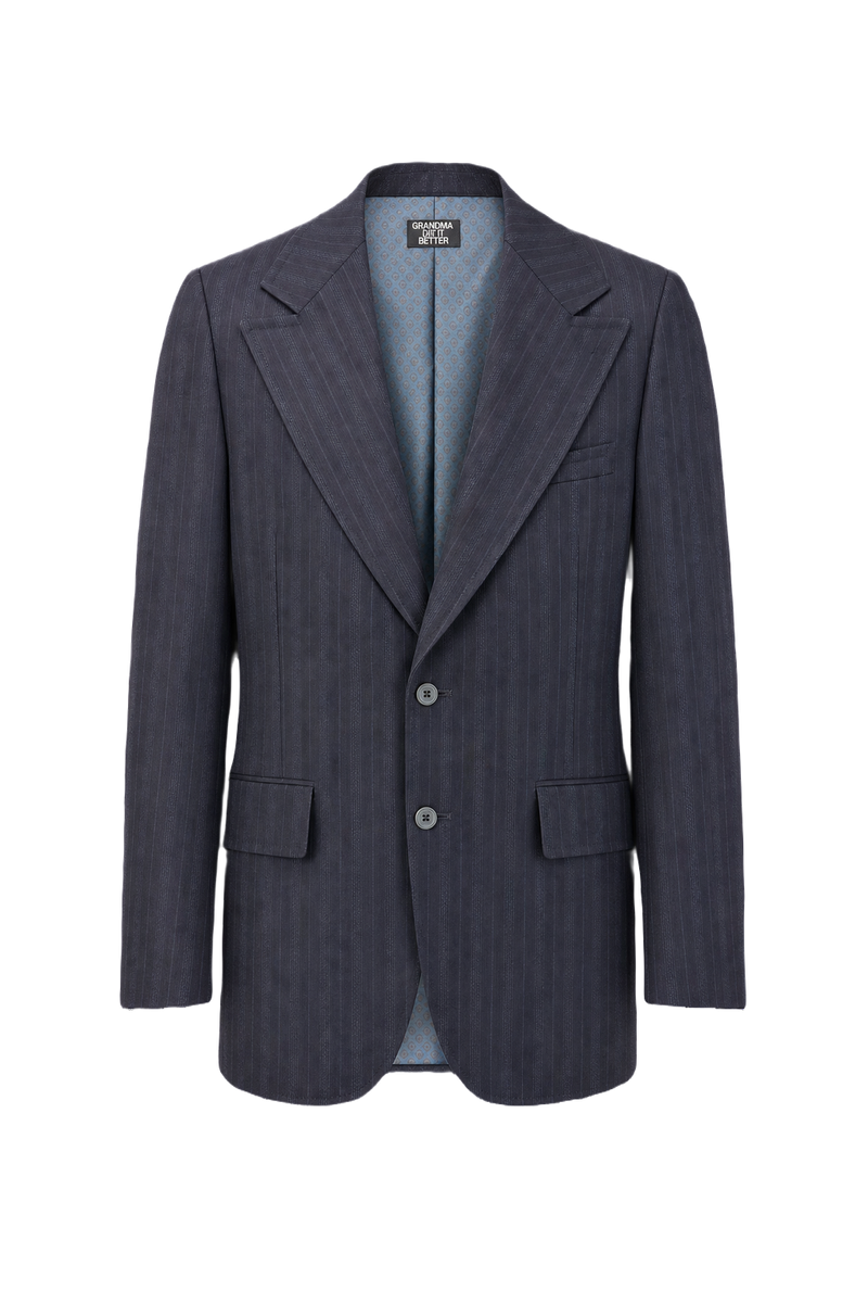 1980s Navy Blue Wool Blazer - Front View