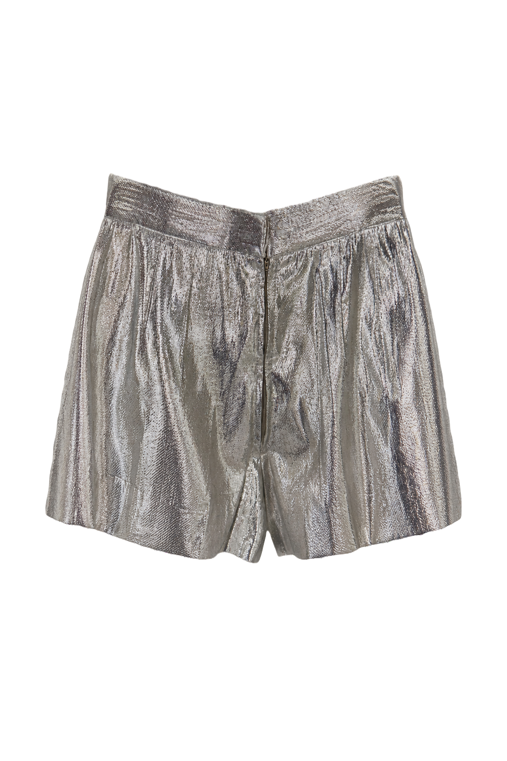 1980s Silver Synthetic Shorts - Front View