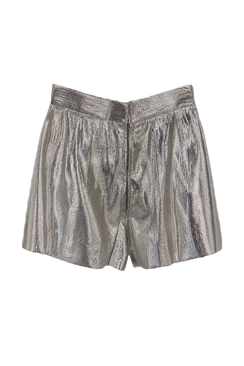 1980s Silver Synthetic Shorts - Front View