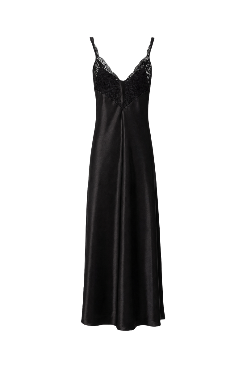 1990s Black Polyester Blend Maxi Dress - Front View