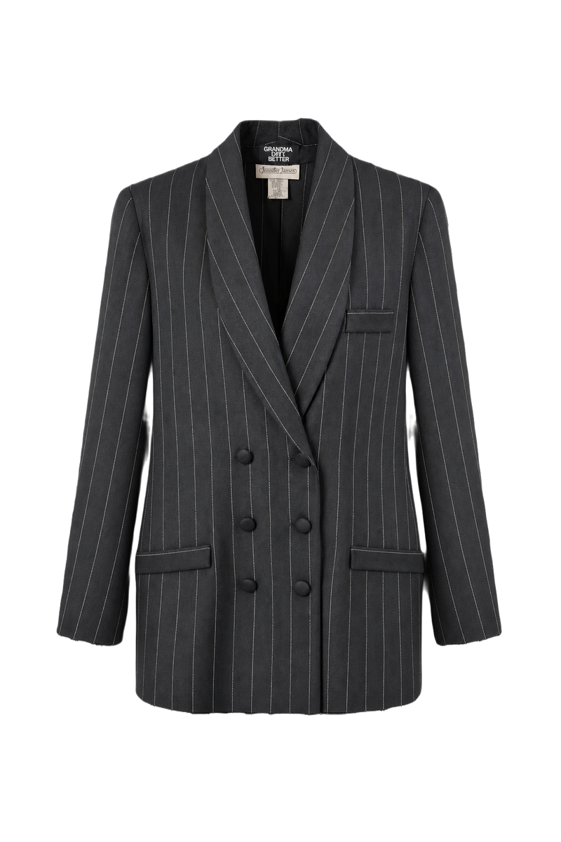 1980s Black Wool Blend Blazer - Front View