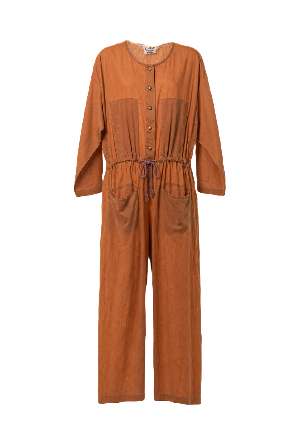 1980s Tan Polyester Jumpsuit - Front View