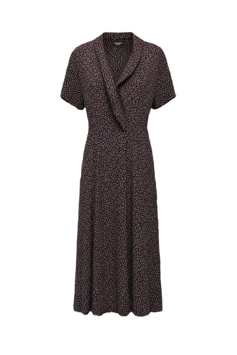 1980s Navy Blue Polyester Maxi Dress - Front View