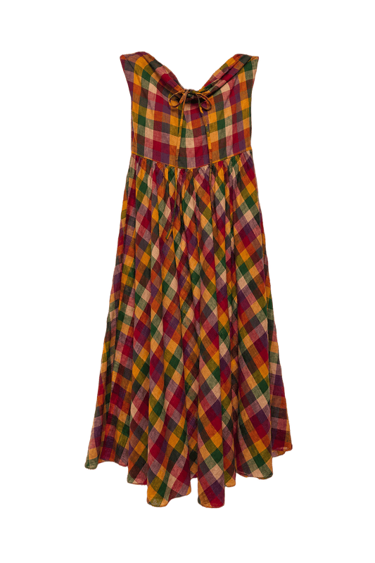 1970s Multi-Color Cotton Blend Dress - Front View