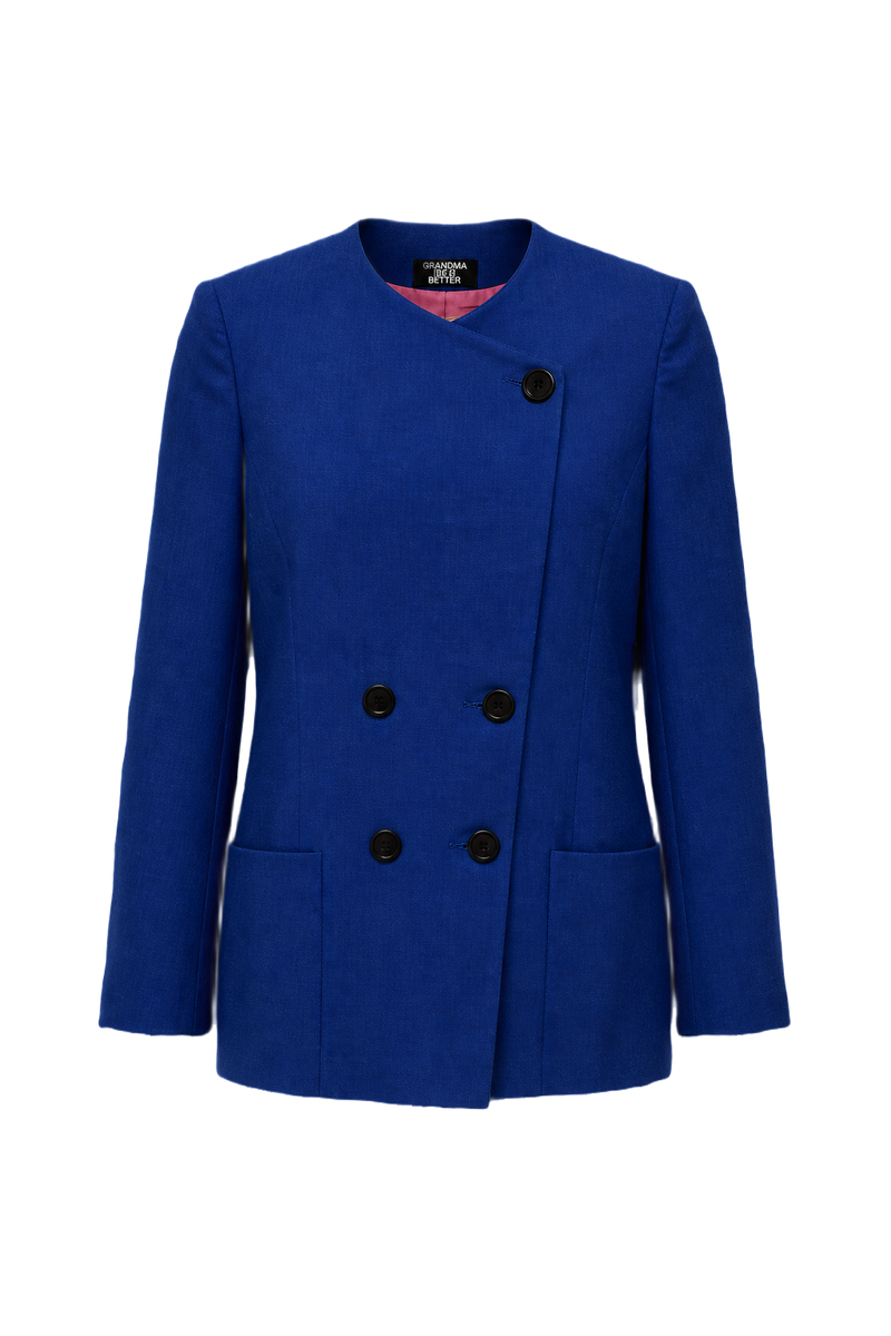 1980s Royal Blue Wool Blend Blazer - Front View