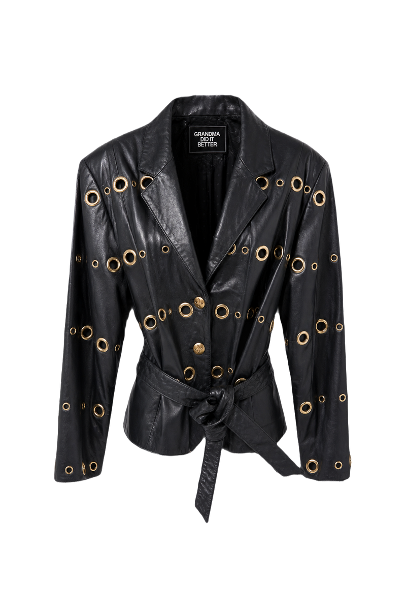 1980s Black Leather Jacket - Front View