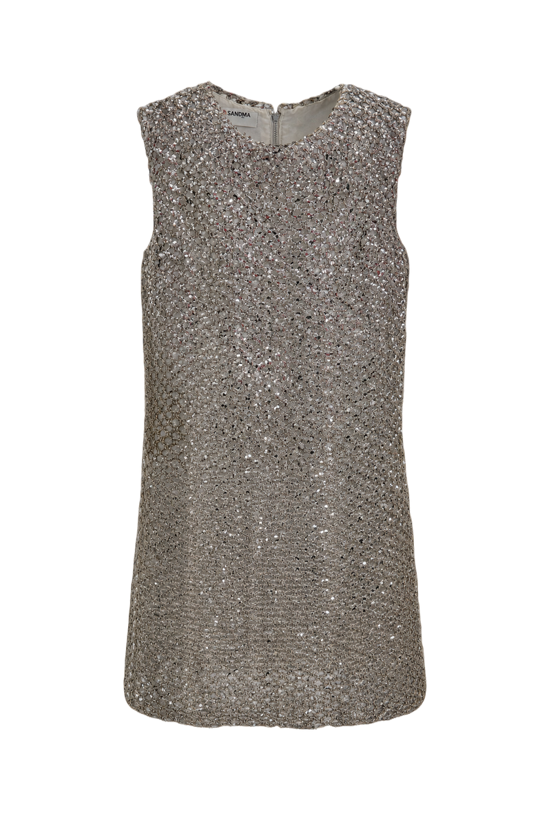 1960s Silver Synthetic Blend Mini Dress - Front View