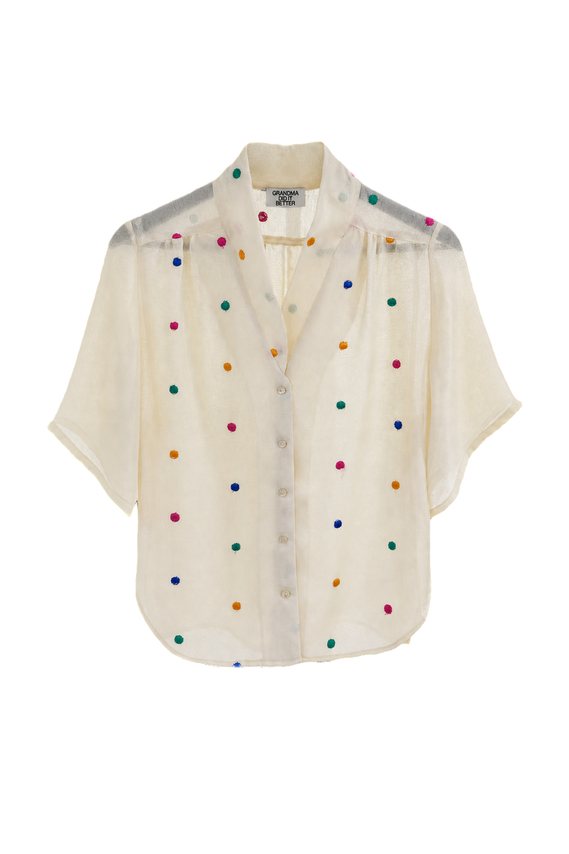 1960s Cream Polyester Blouse - Front View