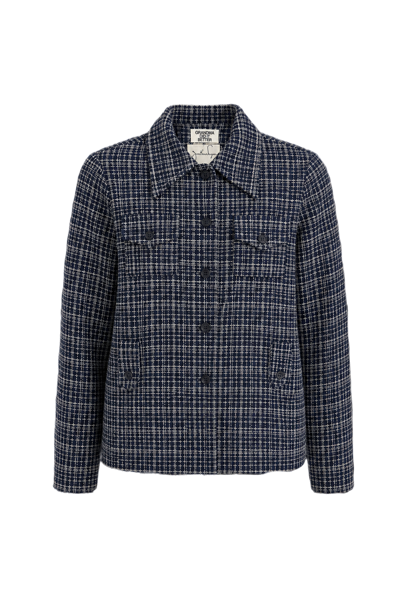 1950s Navy Blue Wool Blend Jacket - Front View