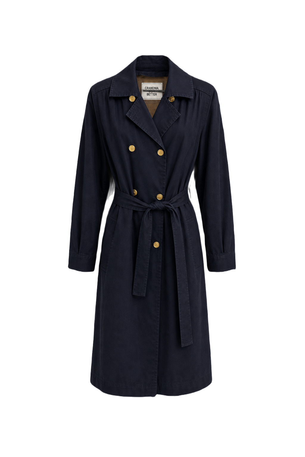 1980s Navy Blue Cotton Trench Coat - Front View