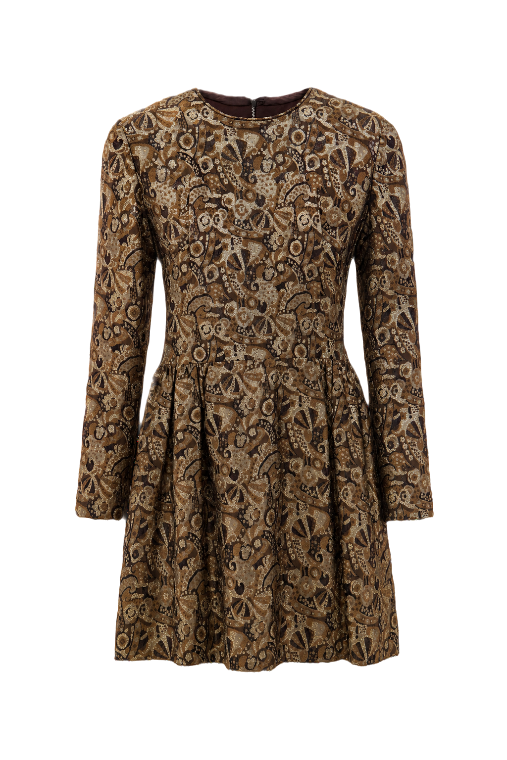 1980s Brown Polyester Blend Dress - Front View