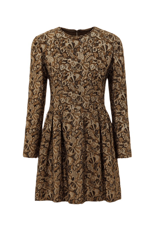 1980s Brown Polyester Blend Dress - Front View