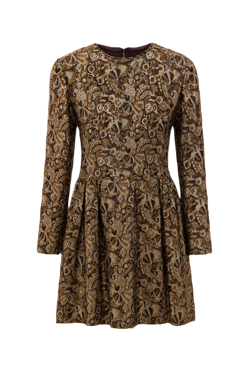 1980s Brown Polyester Blend Dress - Front View