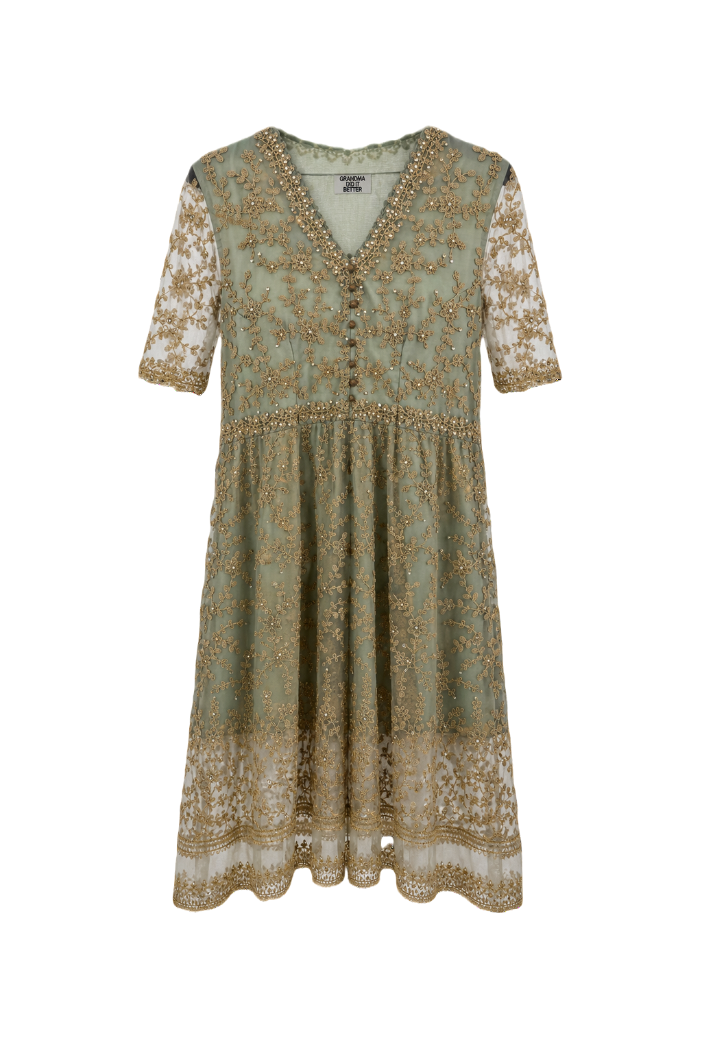 1950s Sage Green Polyester Blend Dress - Front View