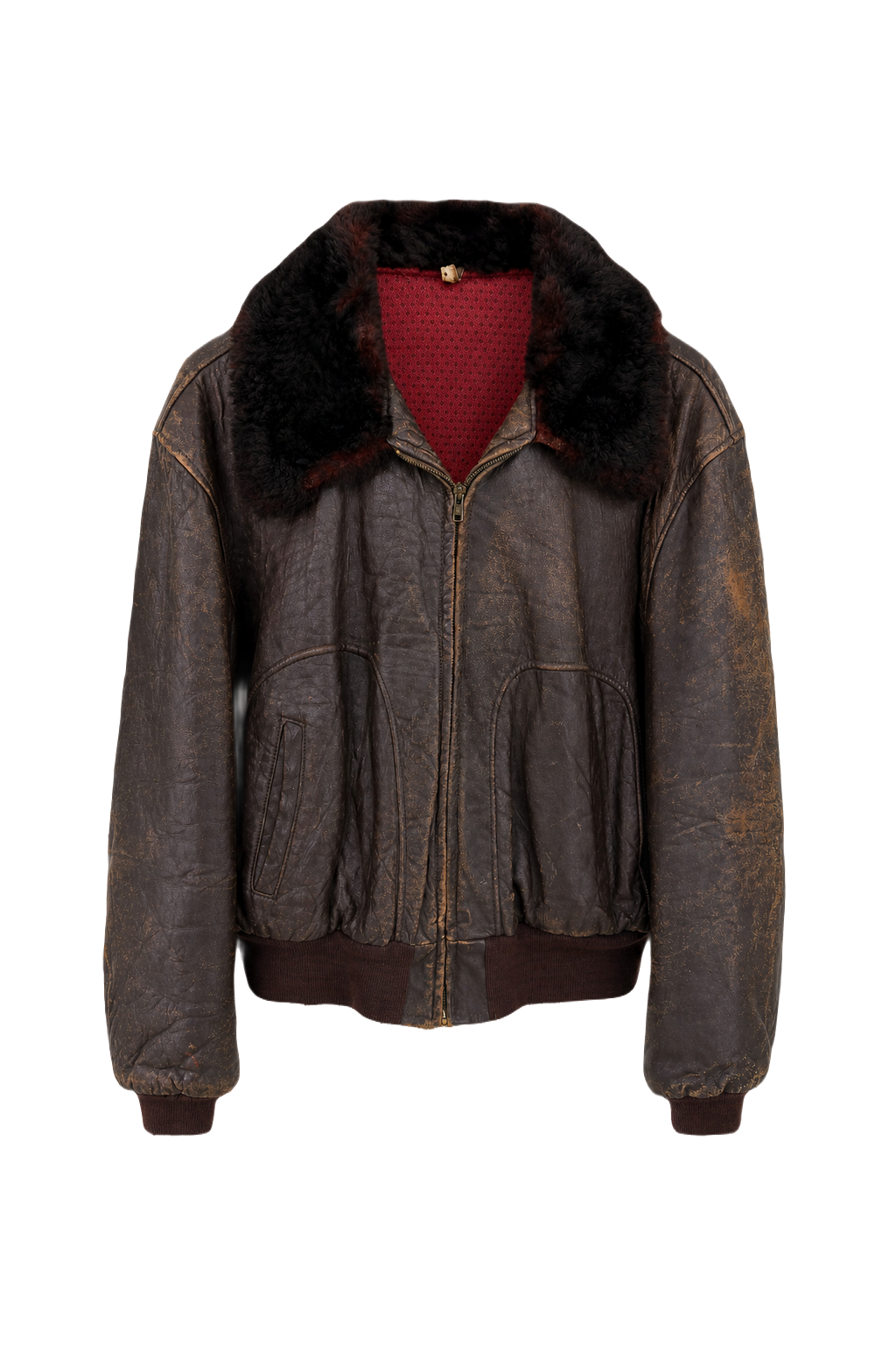 1940s Brown Leather Bomber Jacket - Front View