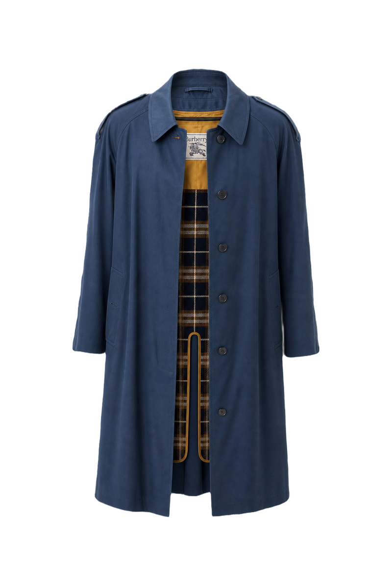 1980s Deep Navy Blue Cotton Coat - Front View
