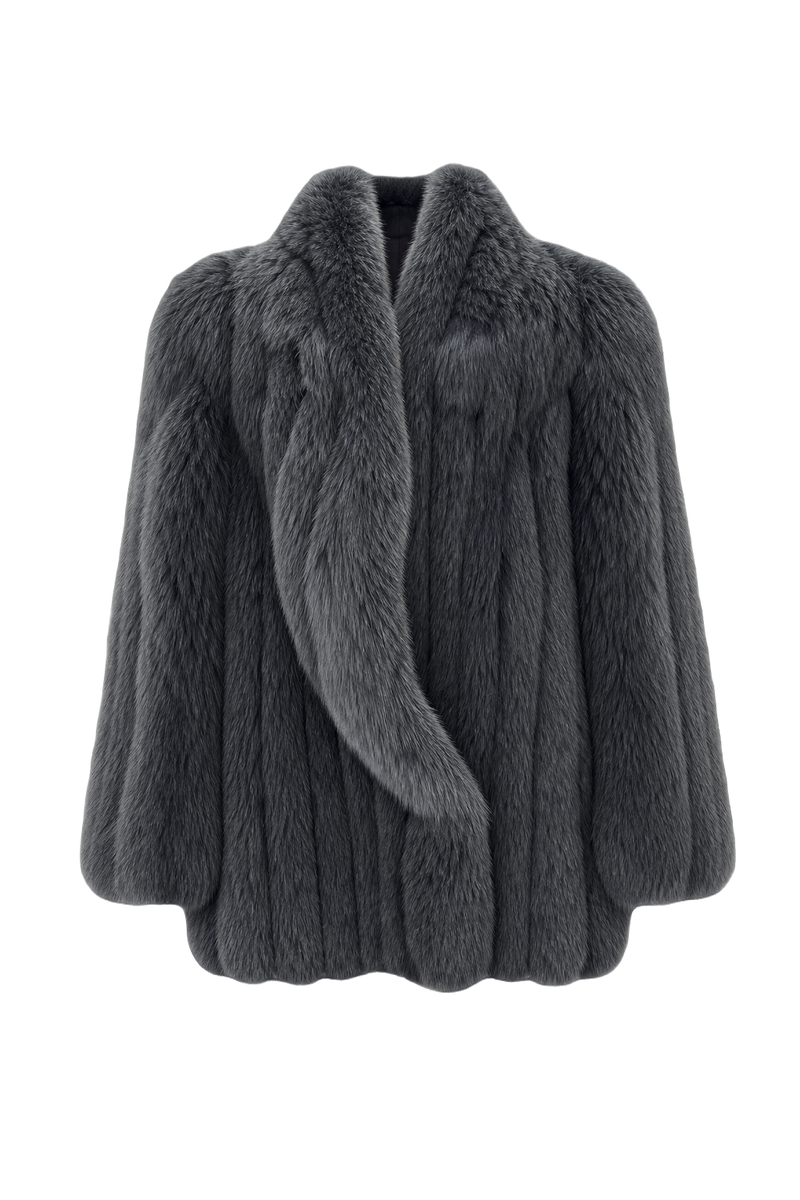 1990s Gray Fur Coat - Front View