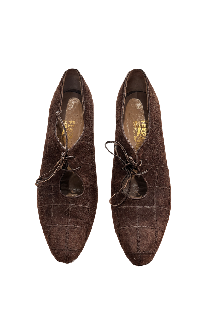 1970s Brown Suede Shoes - Front View
