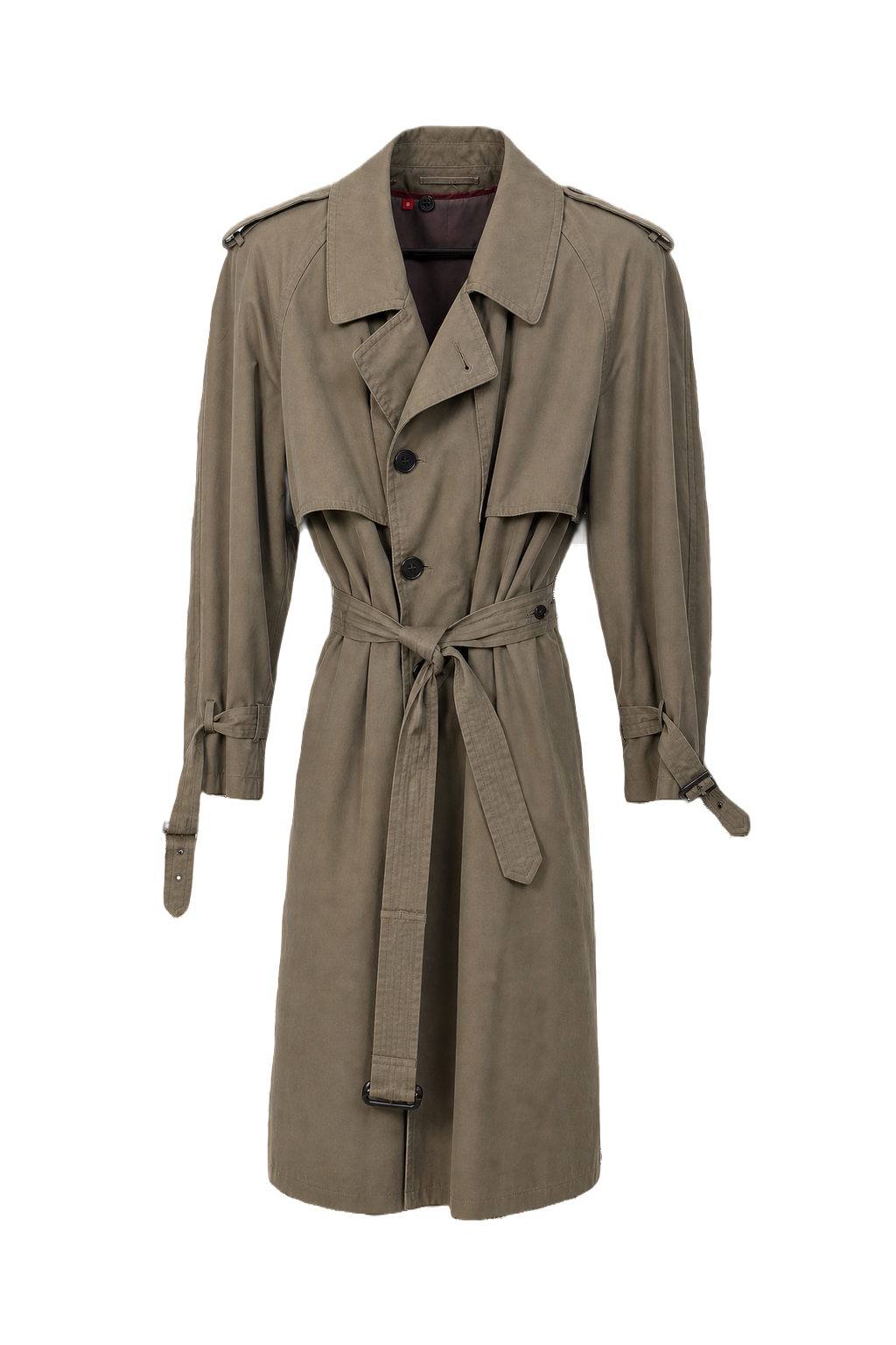 1980s Khaki Green Cotton Trench Coat - Front View