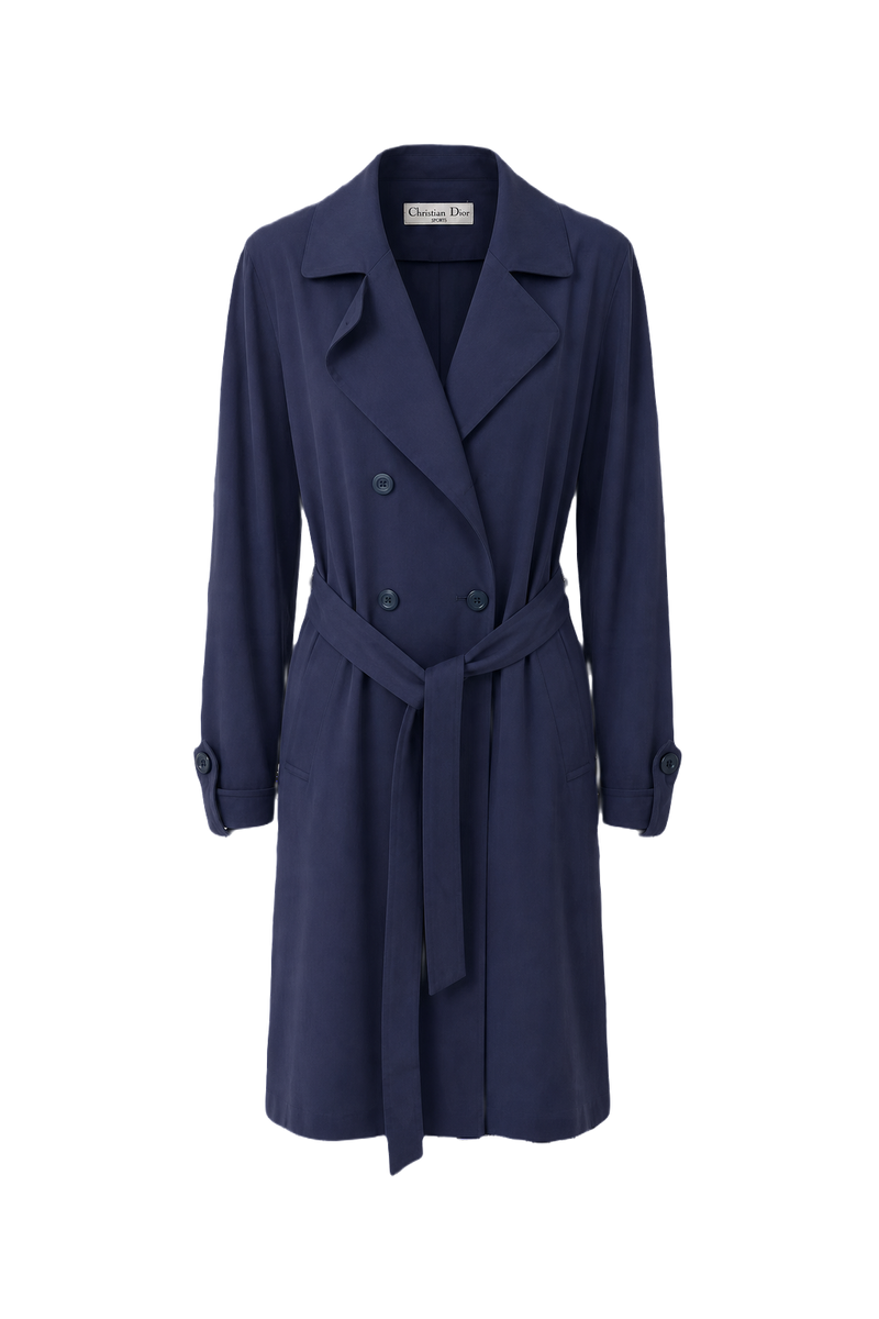 1980s Navy Blue Cotton Coat - Front View
