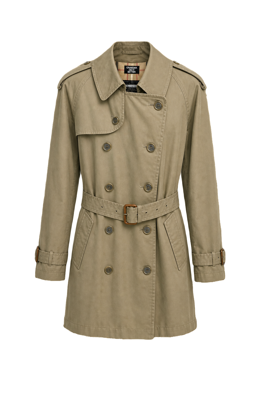 1980s Khaki  Burberry's Cotton Trench Coat - Front View