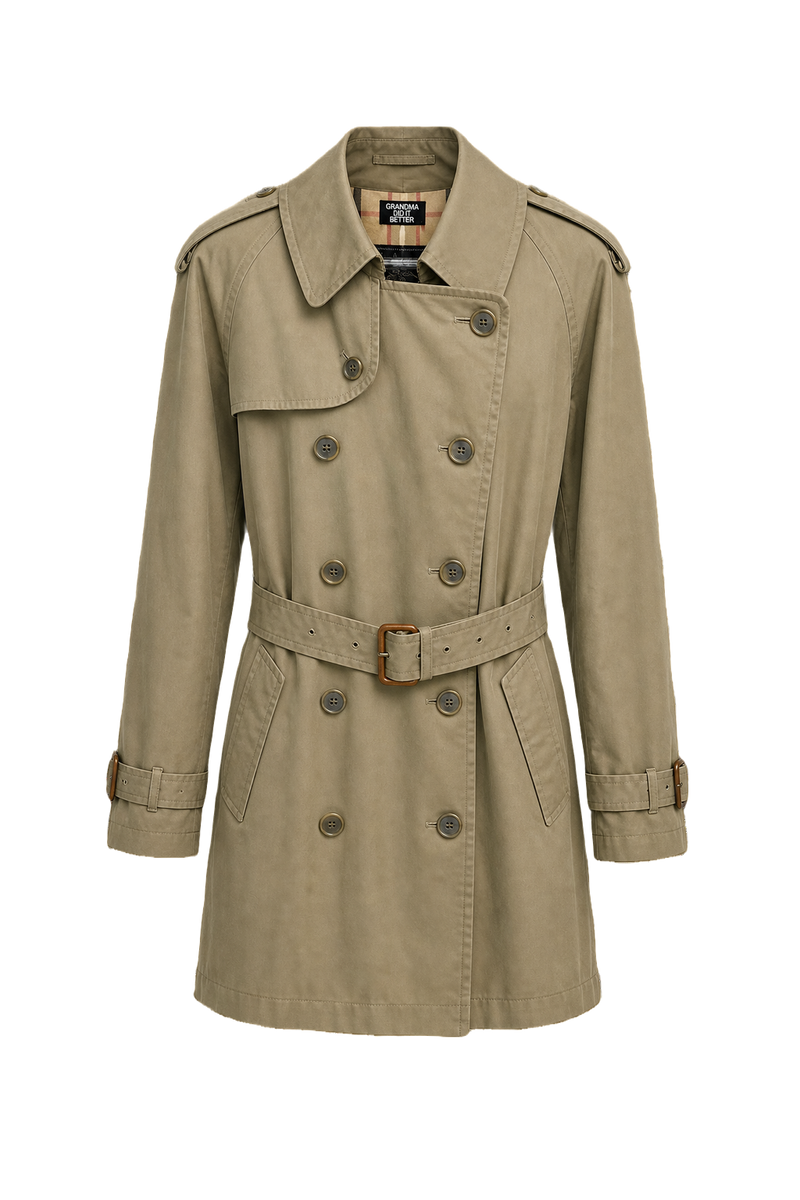1980s Khaki  Burberry's Cotton Trench Coat - Front View