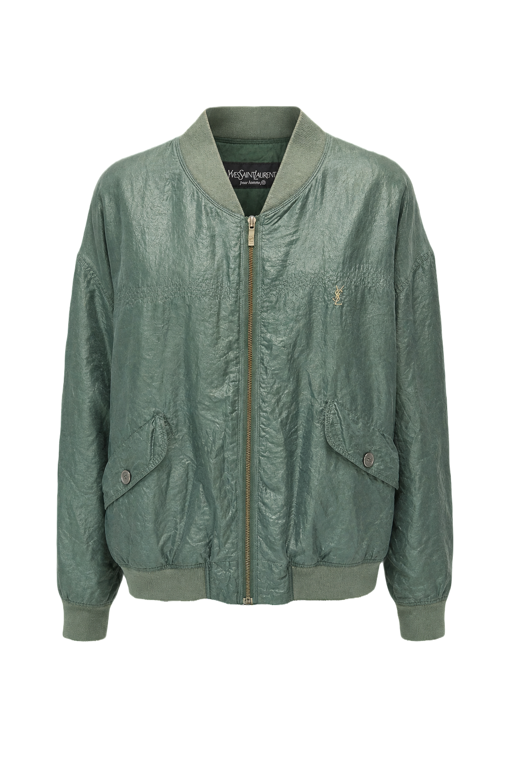1980s YSL Sage Green Silk Blend Jacket - Front View