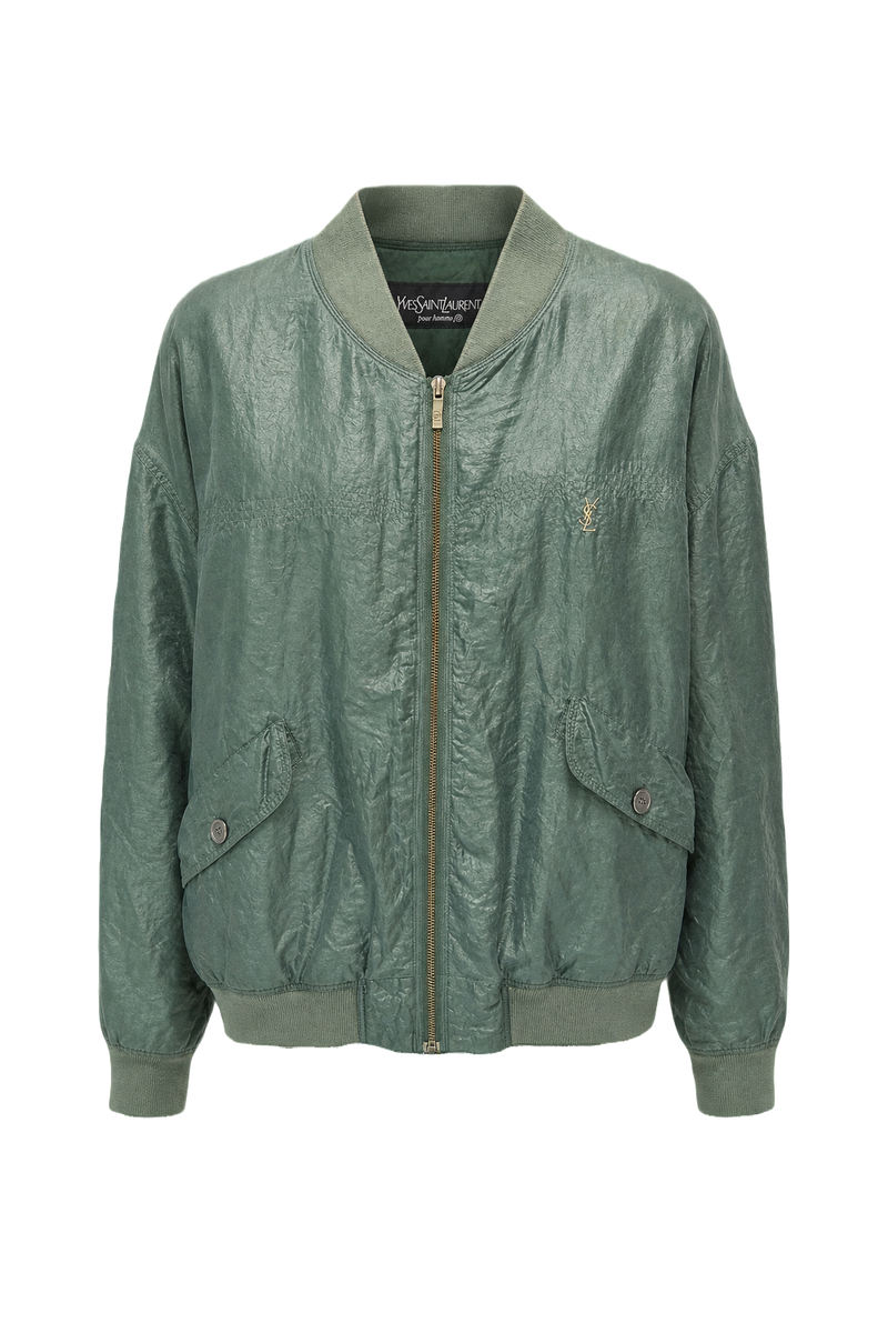 1980s YSL Sage Green Silk Blend Jacket - Front View