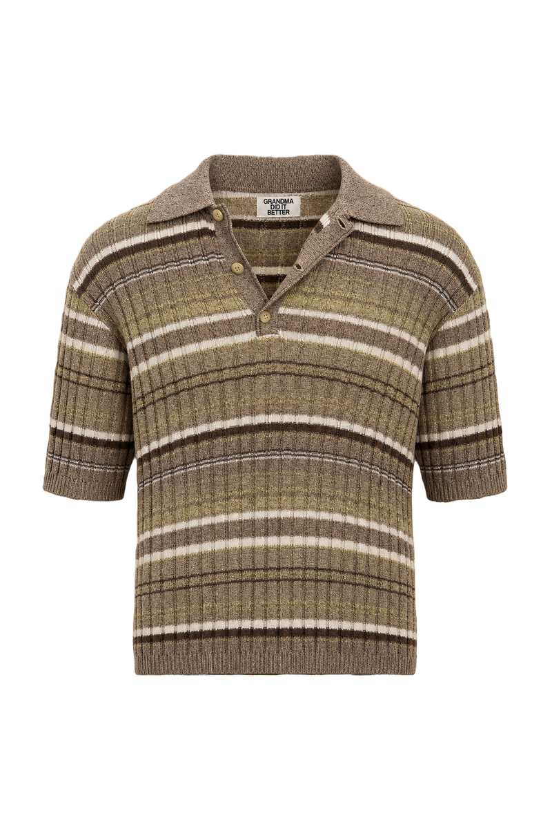 1970s Light Brown Cotton Blend Polo - Front View