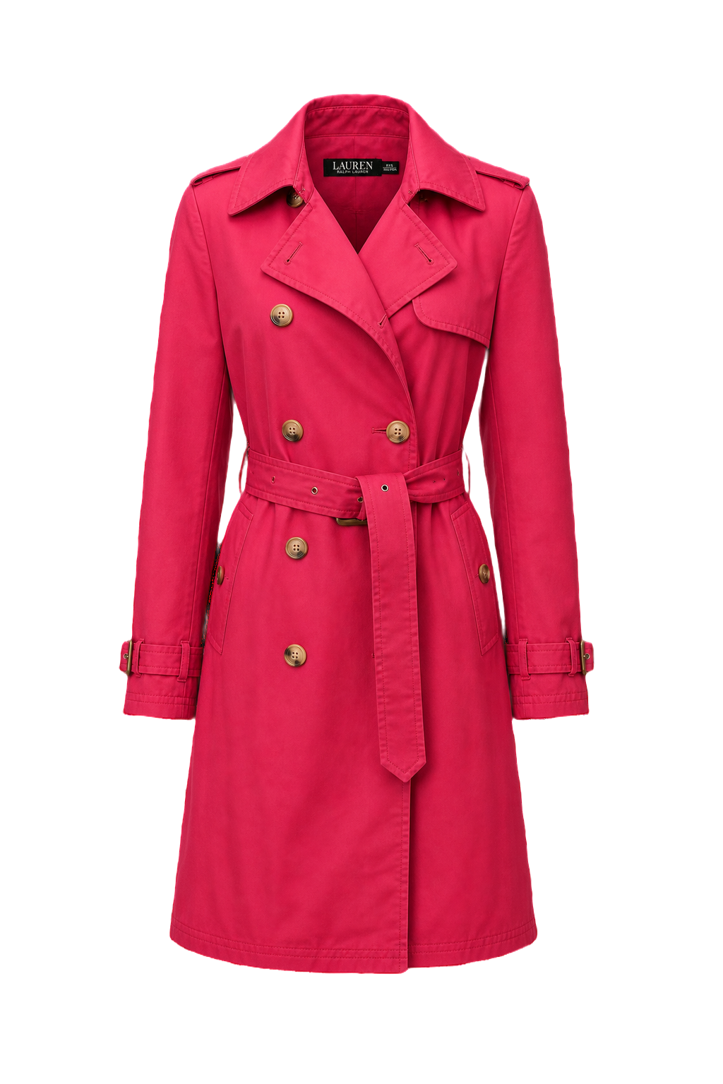 1980s Ralph Lauren Deep Rose Cotton Trench Coat - Front View