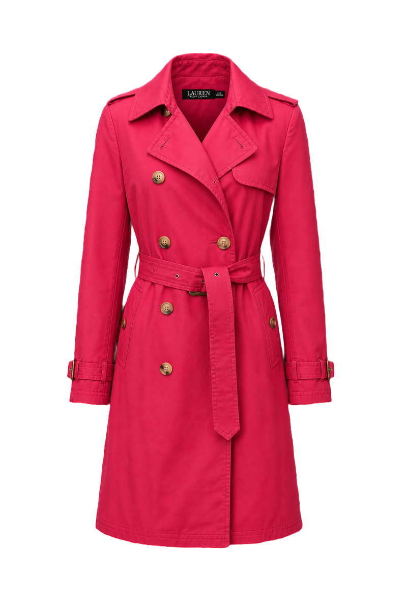 1980s Ralph Lauren Deep Rose Cotton Trench Coat - Front View