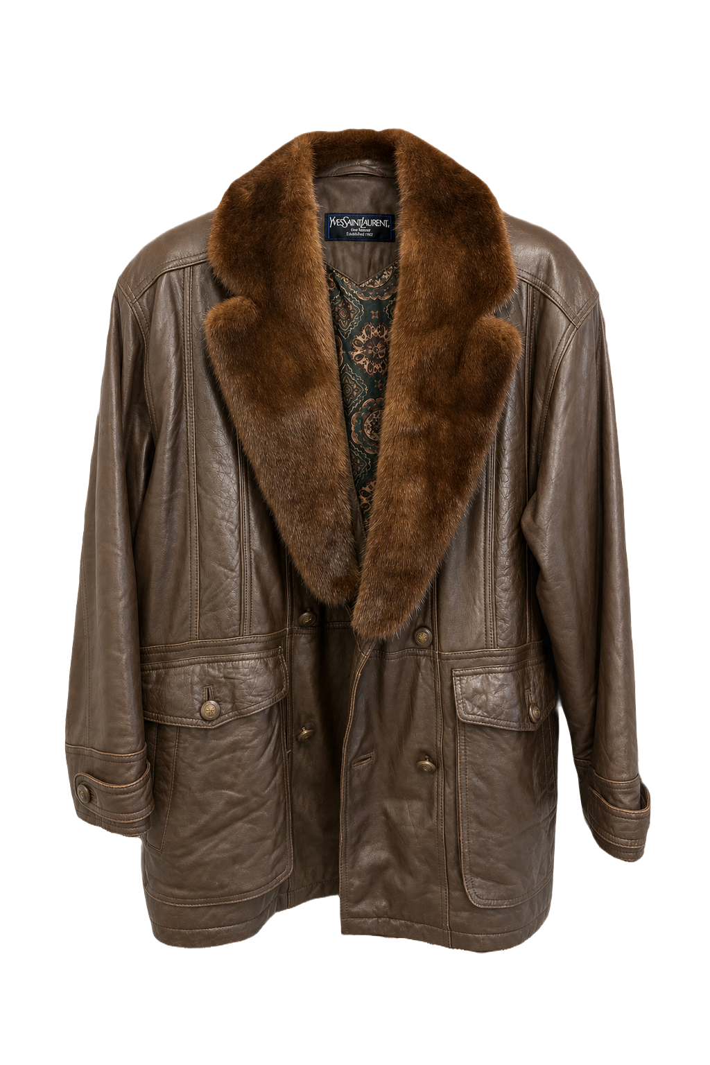 1980s Brown Leather Yves Saint Laurent Leather Jacket - Front View