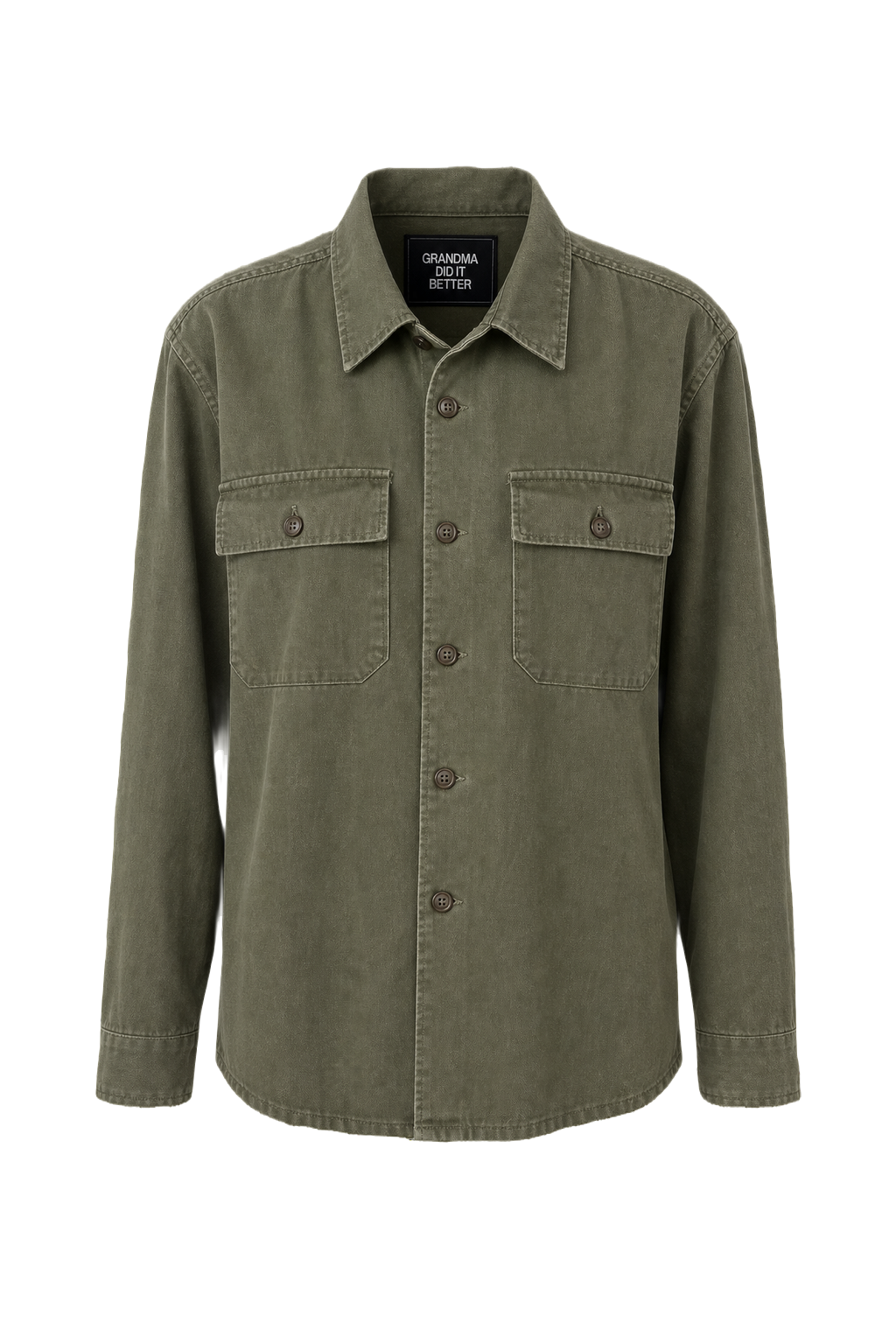 1970s Olive Green Cotton Shirt - Front View