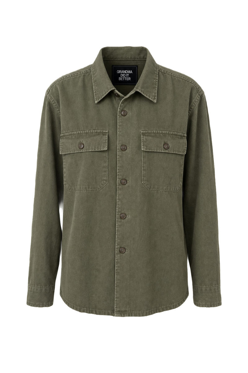 1970s Olive Green Cotton Shirt - Front View