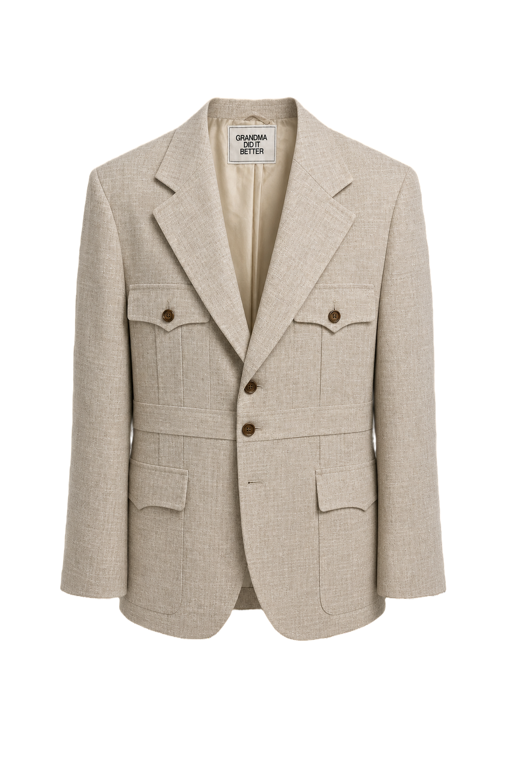 1980s Beige Linen Jacket - Front View