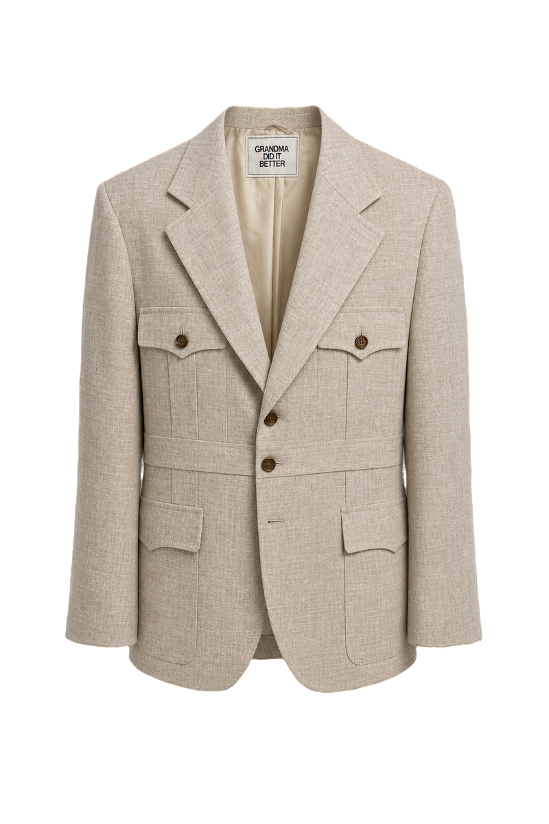1980s Beige Linen Jacket - Front View