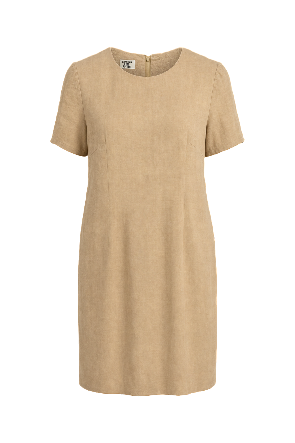 1980s Beige Cotton Shift Dress - Front View