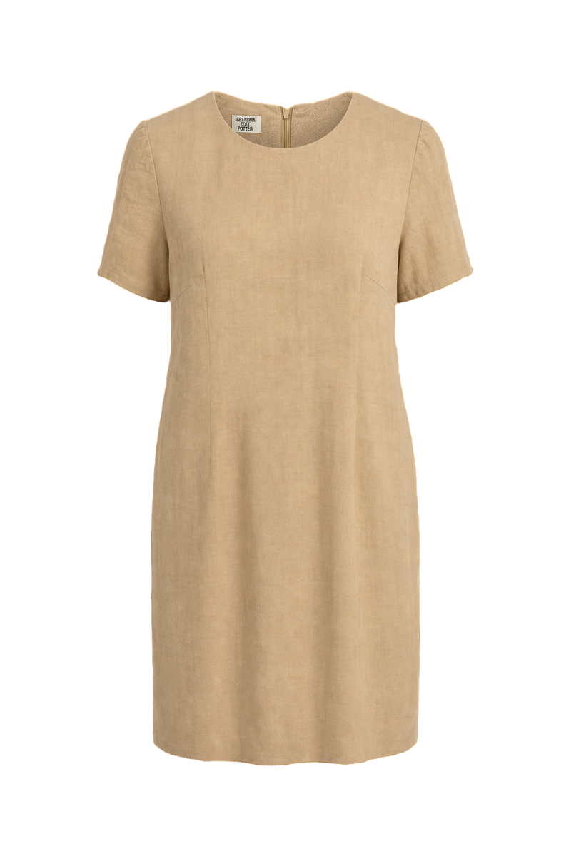 1980s Beige Cotton Shift Dress - Front View