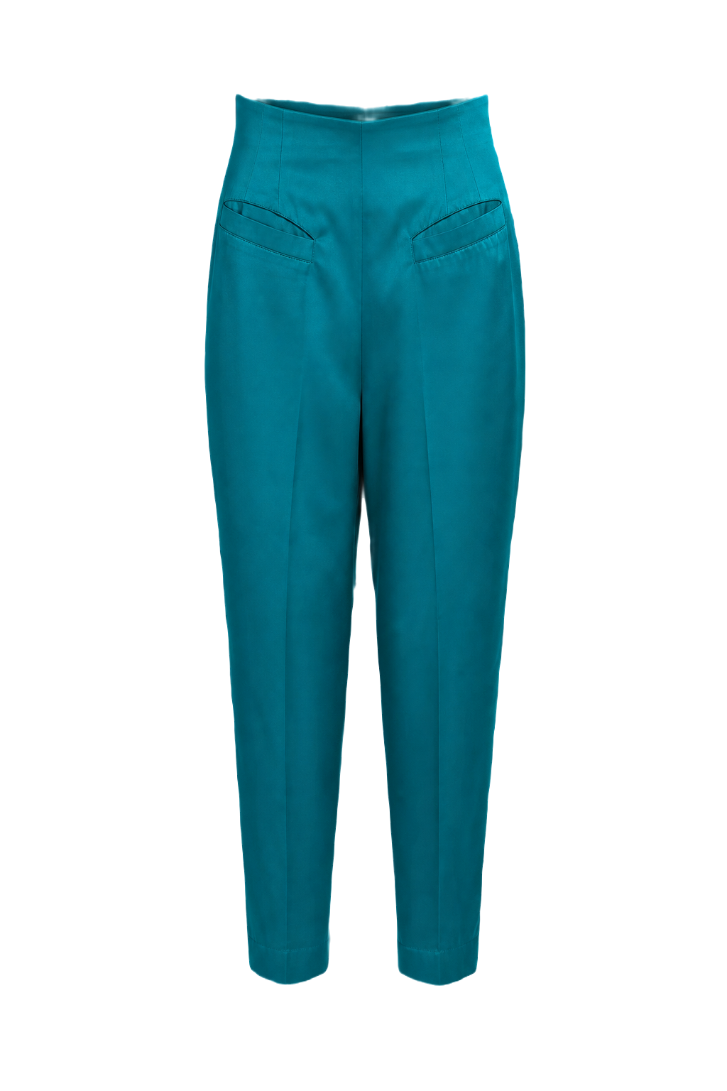 1990s Teal Silk Trousers - Front View