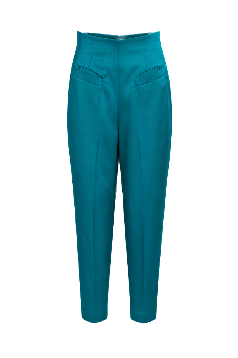 1990s Teal Silk Trousers - Front View
