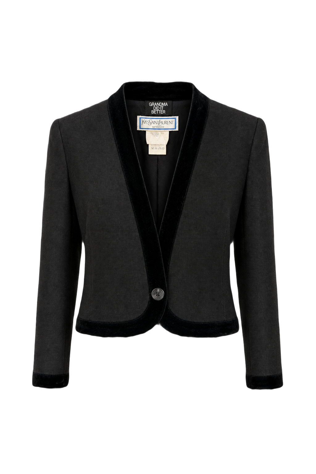 1980s YSL Black Wool Blend Blazer - Front View