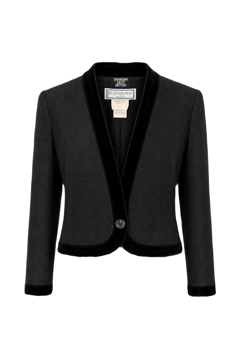 1980s YSL Black Wool Blend Blazer - Front View
