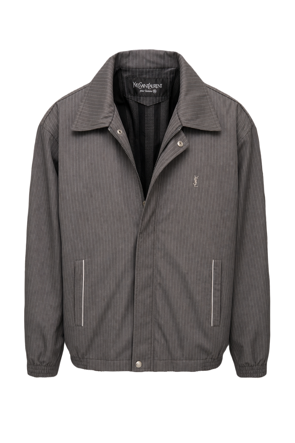 1980s YSL Grey Polyester Jacket - Front View