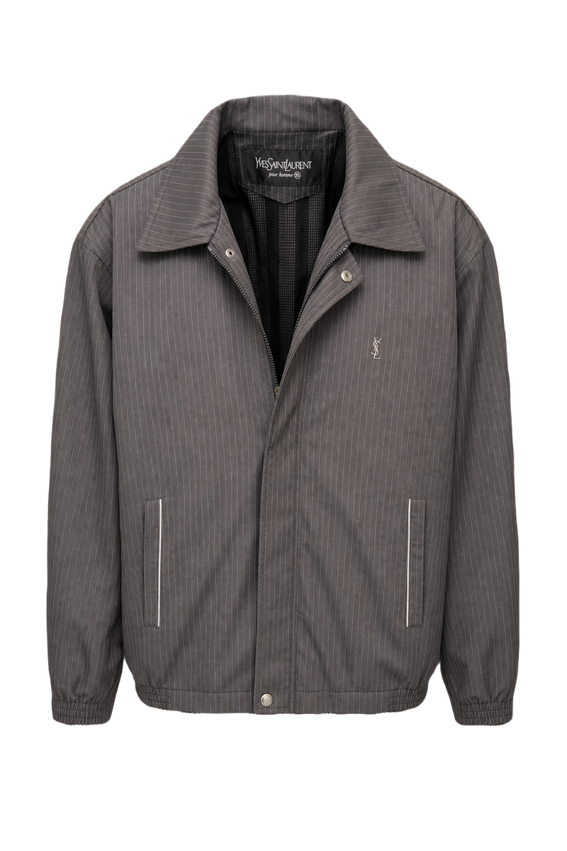1980s YSL Grey Polyester Jacket - Front View